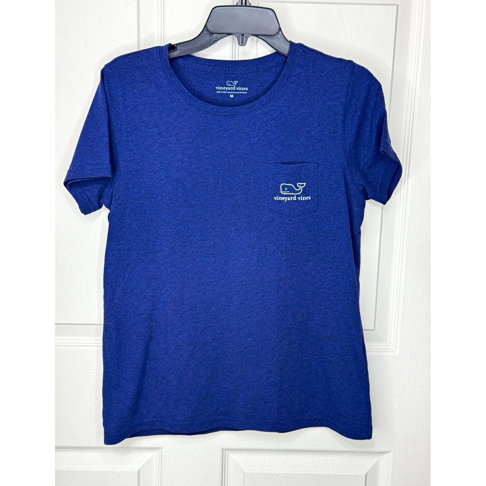 Vineyard Vines Girls Blue Whale Logo Pocket Tee Crew Neck Short Sleeve Size M